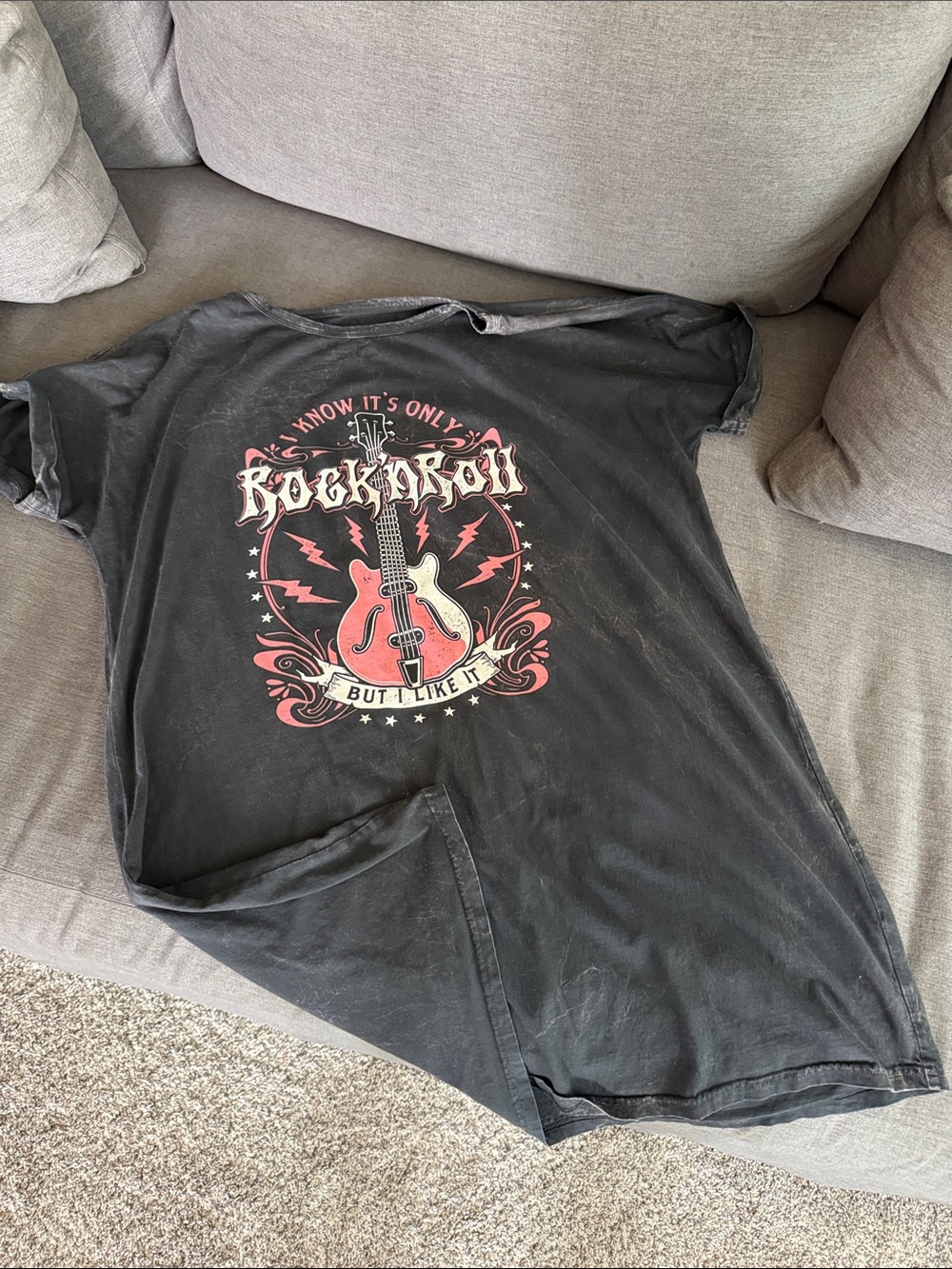 Black t-shirt Dress with Pink Rock & Roll Graphic